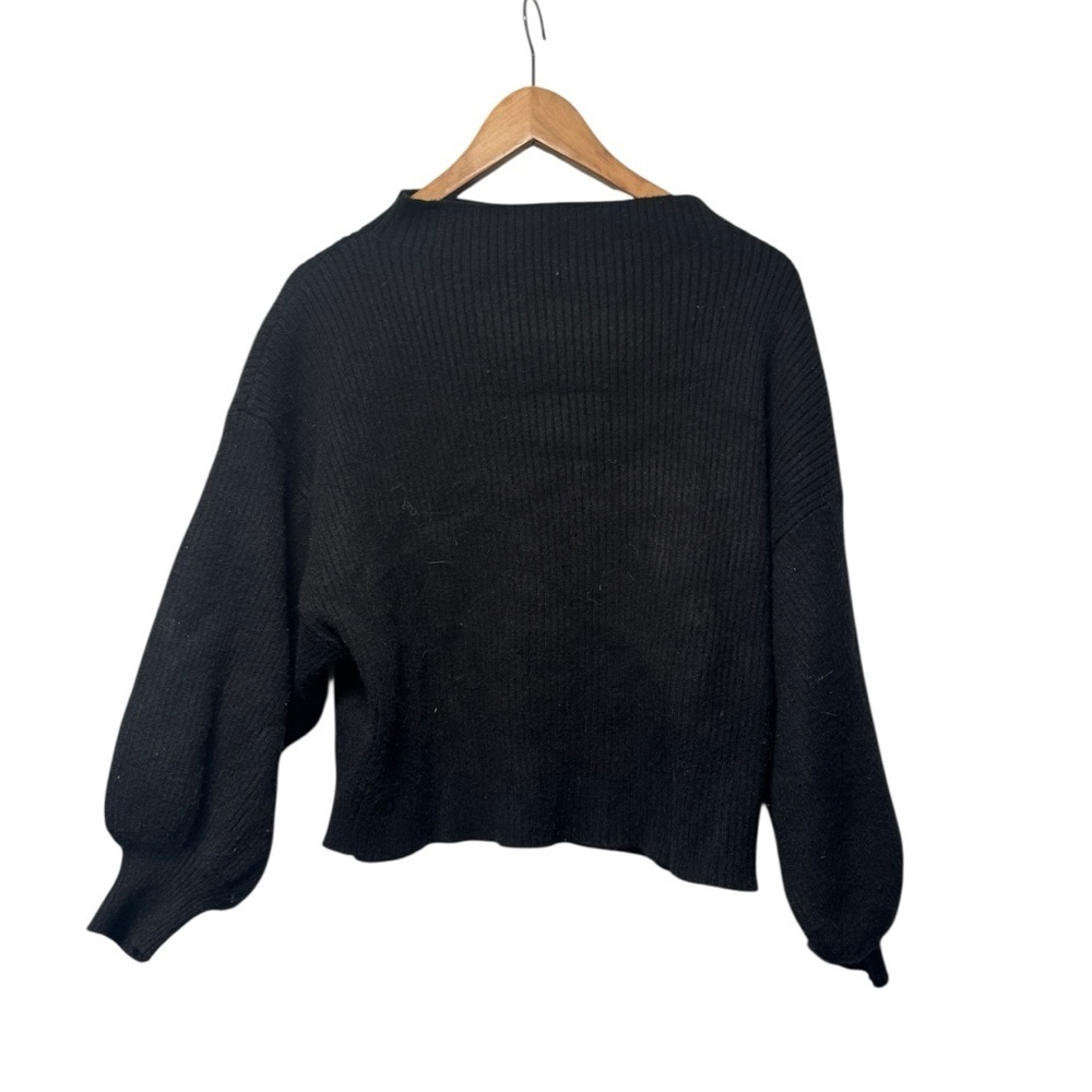 Line + Dot Black Ribbed Knit Sweater Balloon Sleeve Size Small